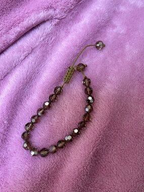 Women’s gold brown bead, Crystal drawstring bracelet